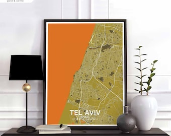 TEL AVIV Israel map poster black white Hometown City Print Modern Home Decor Office Decoration Wall Art Dorm Bedroom Gift