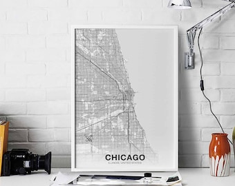 CHICAGO Illinois IL usa map poster black white Hometown City Print Modern Home Decor Office Decoration Wall Art Dorm Bedroom Gift