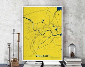 VILLACH Austria map poster color Hometown City Print Modern Home Decor Office Decoration Wall Art Dorm Bedroom Gift