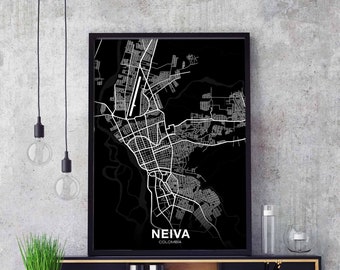 NEIVA Colombia map poster black white Hometown City Print Modern Home Decor Office Decoration Wall Art Dorm Bedroom Gift