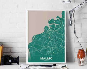 MALMO Sweden map poster color Hometown City Print Modern Home Decor Office Decoration Wall Art Dorm Bedroom Gift
