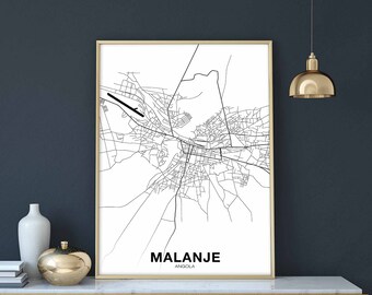 MALANJE Angola map poster black white Hometown City Print Modern Home Decor Office Decoration Wall Art Dorm Bedroom Gift