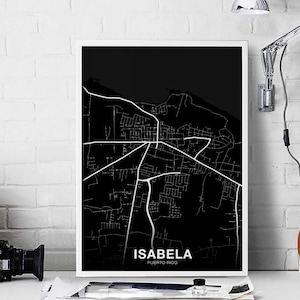 ISABELA Puerto Rico PR map poster black white Hometown City Print Modern Home Decor Office Decoration Wall Art Dorm Bedroom Gift