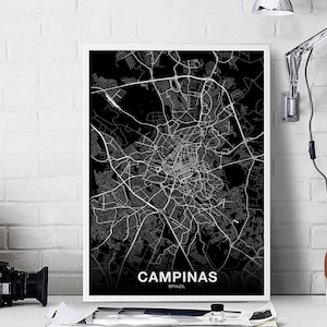 Póster de mapa de CAMPINAS, Brasil, en blanco y negro, ciudad natal, impresión moderna, decoración del hogar, decoración de la oficina, arte de pared, dormitorio, regalo
