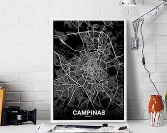 CAMPINAS Brazil map poster black white Hometown City Print Modern Home Decor Office Decoration Wall Art Dorm Bedroom Gift