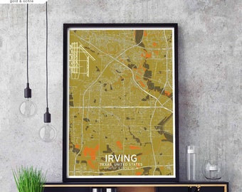 IRVING Texas usa map poster black white Hometown City Print Modern Home Decor Office Decoration Wall Art Dorm Bedroom Gift