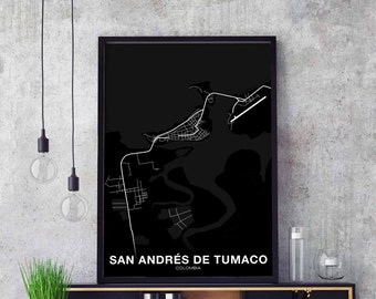 SAN ANDRES de TUMACO Colombia a map poster black white Hometown City Print Modern Home Decor Office Decoration Wall Art Dorm Bedroom Gift