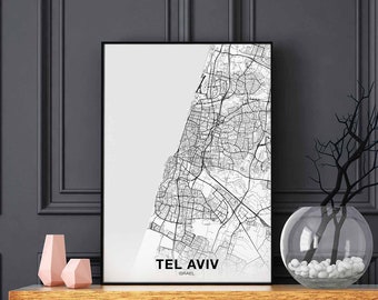 TEL AVIV Israel map poster black white Hometown City Print Modern Home Decor Office Decoration Wall Art Dorm Bedroom Gift