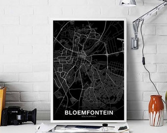 BLOEMFONTEIN South Africa map poster black white Hometown City Print Modern Home Decor Office Decoration Wall Art Dorm Bedroom Gift
