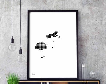 FIJI minimal dots retro map poster black white wall decor design modern swiss scandinavian nordic housewarming travel
