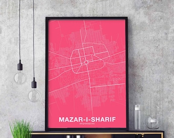 MAZAR-I-SHARIF Afghanistan map poster color Hometown City Print Modern Home Decor Office Decoration Wall Art Dorm Bedroom Gift