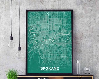 SPOKANE Washington WA USA poster color Hometown City Print Modern Home Decor Office Decoration Wall Art Dorm Bedroom Gift