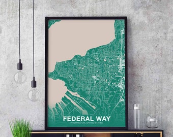 FEDERAL WAY Washington WA usa poster color Hometown City Print Modern Home Decor Office Decoration Wall Art Dorm Bedroom Gift