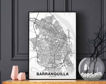 BARRANQUILLA Colombia map poster black white Hometown City Print Modern Home Decor Office Decoration Wall Art Dorm Bedroom Gift