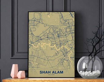 SHAH ALAM Malaysia map poster color Hometown City Print Modern Home Decor Office Decoration Wall Art Dorm Bedroom Gift art