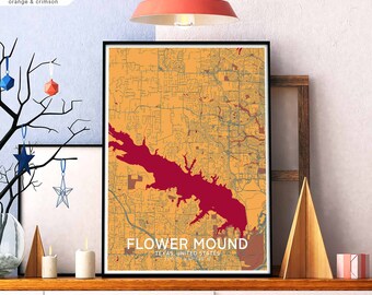 FLOWER MOUND Texas USA map poster black white Hometown City Print Modern Home Decor Office Decoration Wall Art Dorm Bedroom Gift