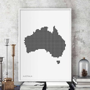 AUSTRALIEN Landkarte Poster schwarz weiss Wandbild Landkarte modern schweizerisch skandinavisch skandinavisch schwarz weiß