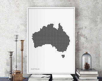 AUSTRALIA minimal dots retro map poster black white wall decor design modern swiss scandinavian nordic housewarming travel bedroom