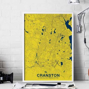 CRANSTON Rhode Island RI carte des États-Unis affiche couleur ville natale ville impression moderne décor à la maison bureau décoration mur art dortoir chambre cadeau