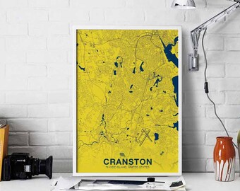 CRANSTON Rhode Island RI US map poster color Hometown City Print Modern Home Decor Office Decoration Wall Art Dorm Bedroom Gift