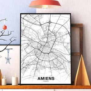 AMIENS France carte affiche ville natale ville impression moderne décor à la maison bureau décoration mur art dortoir chambre cadeau