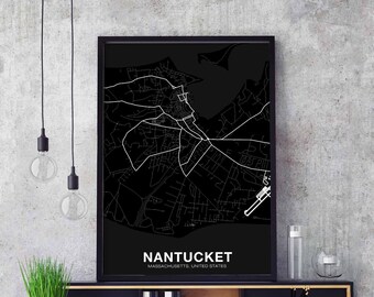 NANTUCKET Massachusetts MA USA map poster black white Hometown City Print Modern Home Decor Office Decoration Wall Art Dorm Bedroom Gift