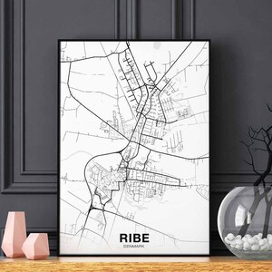RIBE Dänemark Karte Poster Hometown City Print Moderne Wohnkultur Büro Dekoration Wand Kunst Wohnheim Schlafzimmer Geschenk