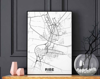 RIBE Denmark map poster Hometown City Print Modern Home Decor Office Decoration Wall Art Dorm Bedroom Gift