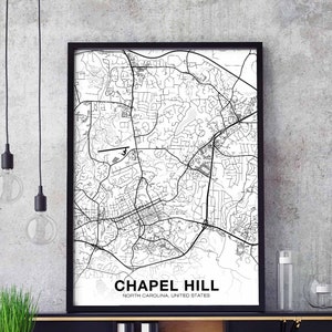 CHAPEL HILL North Carolina NC Usa Map Poster Black White Hometown City ...