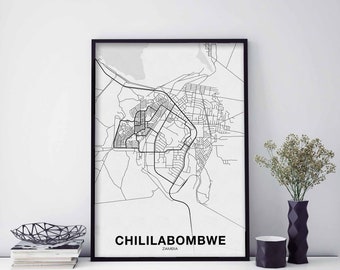 CHILILABOMBWE Zambia map poster black white Hometown City Print Modern Home Decor Office Decoration Wall Art Dorm Bedroom Gift