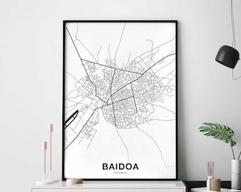 BAIDOA  Somalia map poster black white Hometown City Print Modern Home Decor Office Decoration Wall Art Dorm Bedroom Gift