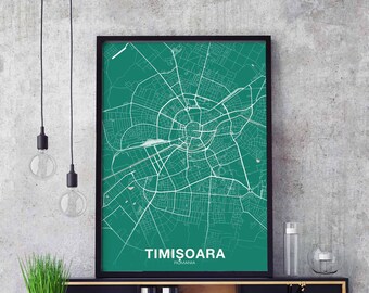 TIMISOARA Romania map poster color Hometown City Print Modern Home Decor Office Decoration Wall Art Dorm Bedroom Gift