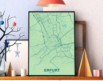 ERFURT Germany map poster color Hometown City Print Modern Home Decor Office Decoration Wall Art Dorm Bedroom Gift
