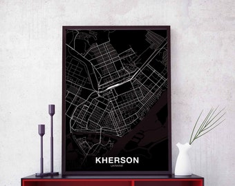 KHERSON Ukraine map poster black white Hometown City Print Modern Home Decor Office Decoration Wall Art Dorm Bedroom Gift