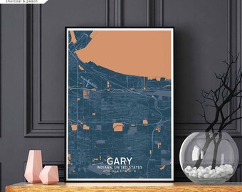 GARY Indiana usa map poster black white Hometown City Print Modern Home Decor Office Decoration Wall Art Dorm Bedroom Gift