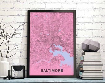 BALTIMORE Maryland  MD USA poster color Hometown City Print Modern Home Decor Office Decoration Wall Art Dorm Bedroom Gift