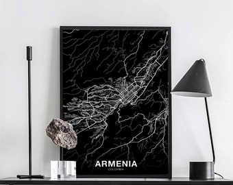 ARMENIA Colombia map poster black white Hometown City Print Modern Home Decor Office Decoration Wall Art Dorm Bedroom Gift