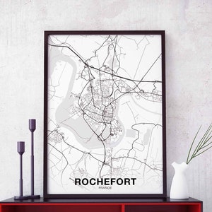 ROCHEFORT France carte affiche noir blanc ville natale ville impression moderne décor à la maison bureau décoration mur art dortoir chambre cadeau