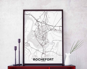 ROCHEFORT France map poster black white Hometown City Print Modern Home Decor Office Decoration Wall Art Dorm Bedroom Gift