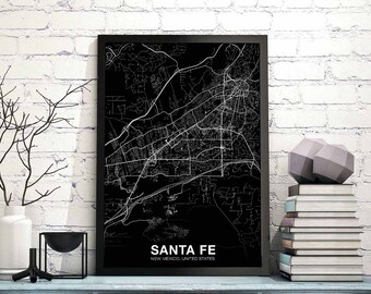 SANTA FE New Mexico NM usa map poster black white Hometown City Print Modern Home Decor Office Decoration Wall Art Dorm Bedroom Gift
