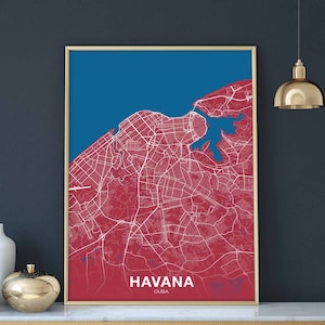 La HAVANE, Cuba, carte, affiche couleur, ville natale, ville, impression, moderne, décoration intérieure, décoration de bureau, art mural, dortoir, chambre, cadeau