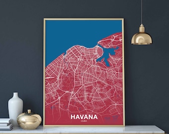 HAVANA Cuba map poster color Hometown City Print Modern Home Decor Office Decoration Wall Art Dorm Bedroom Gift