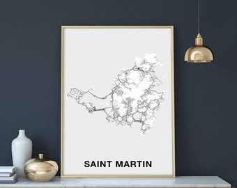 SAINT MARTIN Caribbean map poster black white Hometown City Print Modern Home Decor Office Decoration Wall Art Dorm Bedroom Gift