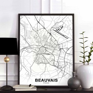BEAUVAIS France carte affiche ville natale ville impression moderne décor à la maison bureau décoration mur art dortoir chambre cadeau