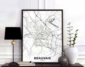 BEAUVAIS France map poster Hometown City Print Modern Home Decor Office Decoration Wall Art Dorm Bedroom Gift