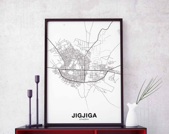 JIGJIGA Ethiopia map poster black white Hometown City Print Modern Home Decor Office Decoration Wall Art Dorm Bedroom Gift cartography