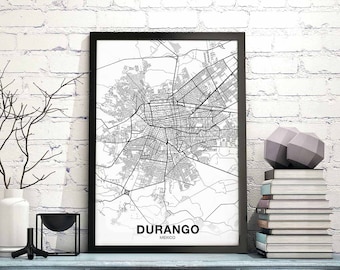 DURANGO Mexico map poster Hometown City Print Modern Home Decor Office Decoration Wall Art Dorm Bedroom Gift
