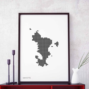 MAYOTTE minimal dots rétro carte affiche noir blanc décoration murale design moderne suisse scandinave nordique pendaison de crémaillère voyage