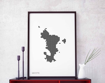 MAYOTTE minimal dots retro map poster black white wall decor design modern swiss scandinavian nordic housewarming travel
