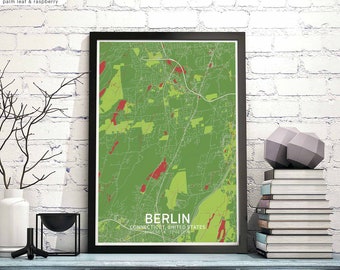 BERLIN Connecticut CT map poster black white Hometown City Print Modern Home Decor Office Decoration Wall Art Dorm Bedroom Gift